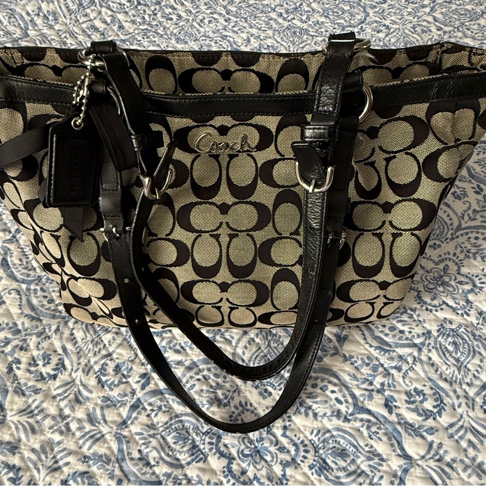 Coach Black and Cream Signature Tote